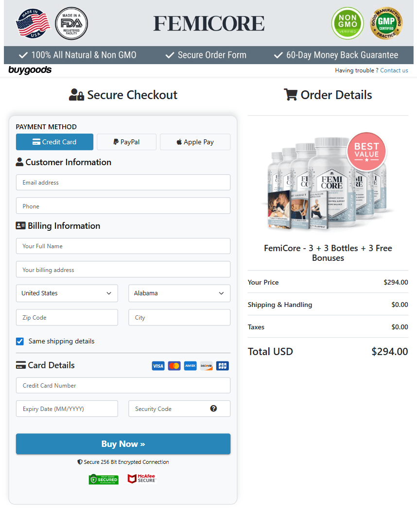 VisiFlora checkout page